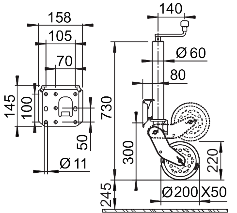 Automatik-Stützrad AL-KO Ø 60 mm, Stützlast 500 kg