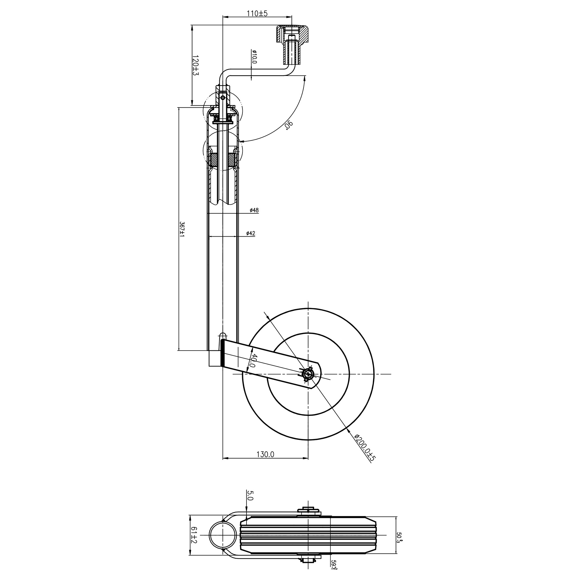 Stützrad  48 mm, Stützlast 150 kg, Metallfelge