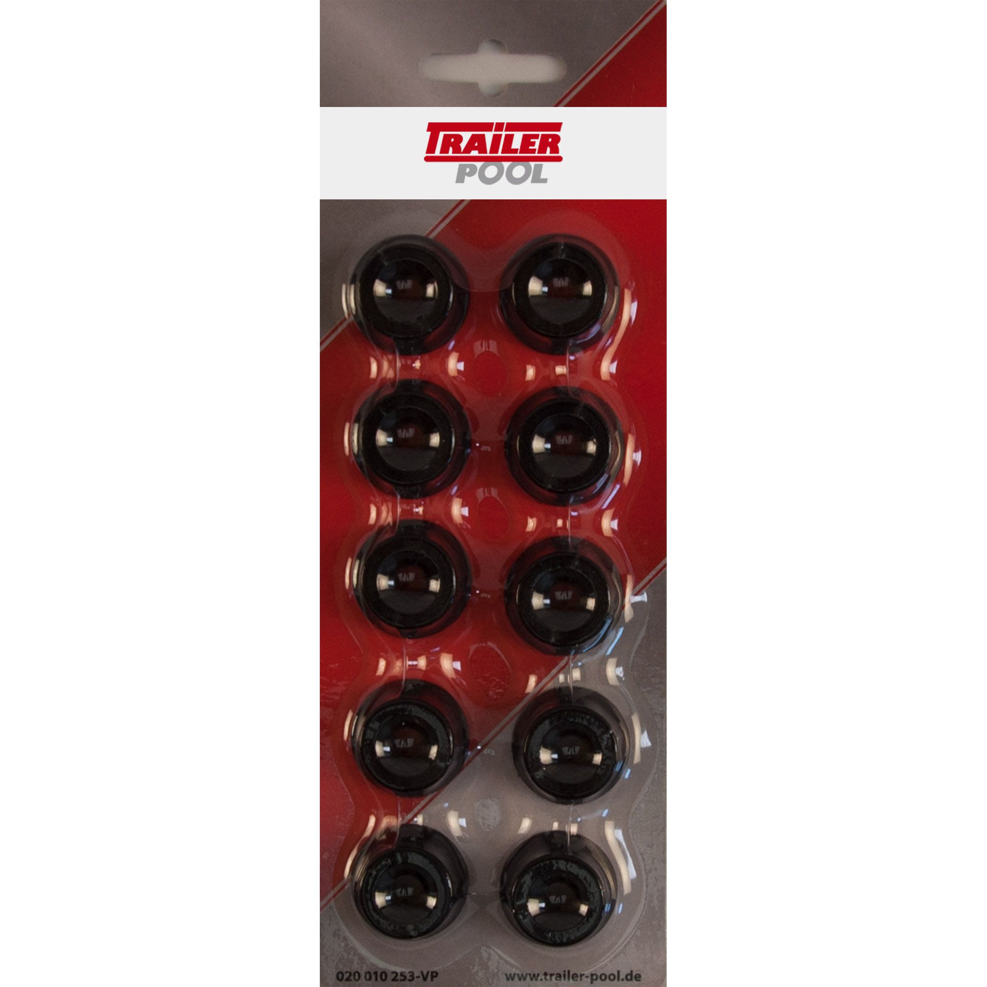 10 x Rundknopf, Kunststoff, schwarz, Seil-Ø 6+8 mm